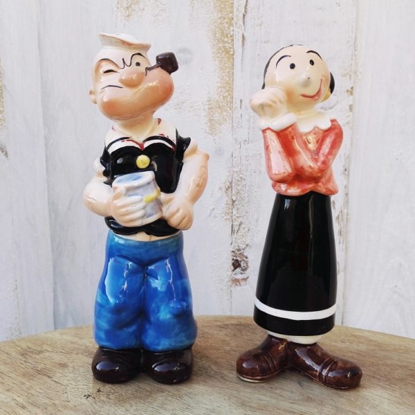 salière et poivriere Popeye et Olive en faïence de la marque vandor