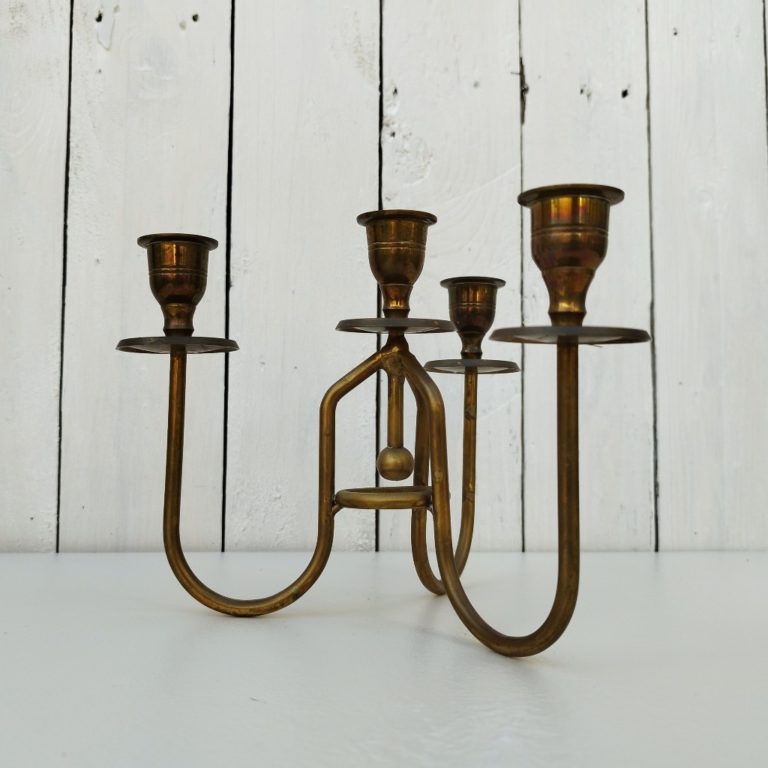 Bougeoir Brutaliste Vintage Années 60 - Laiton Doré Massif - Design Rétro