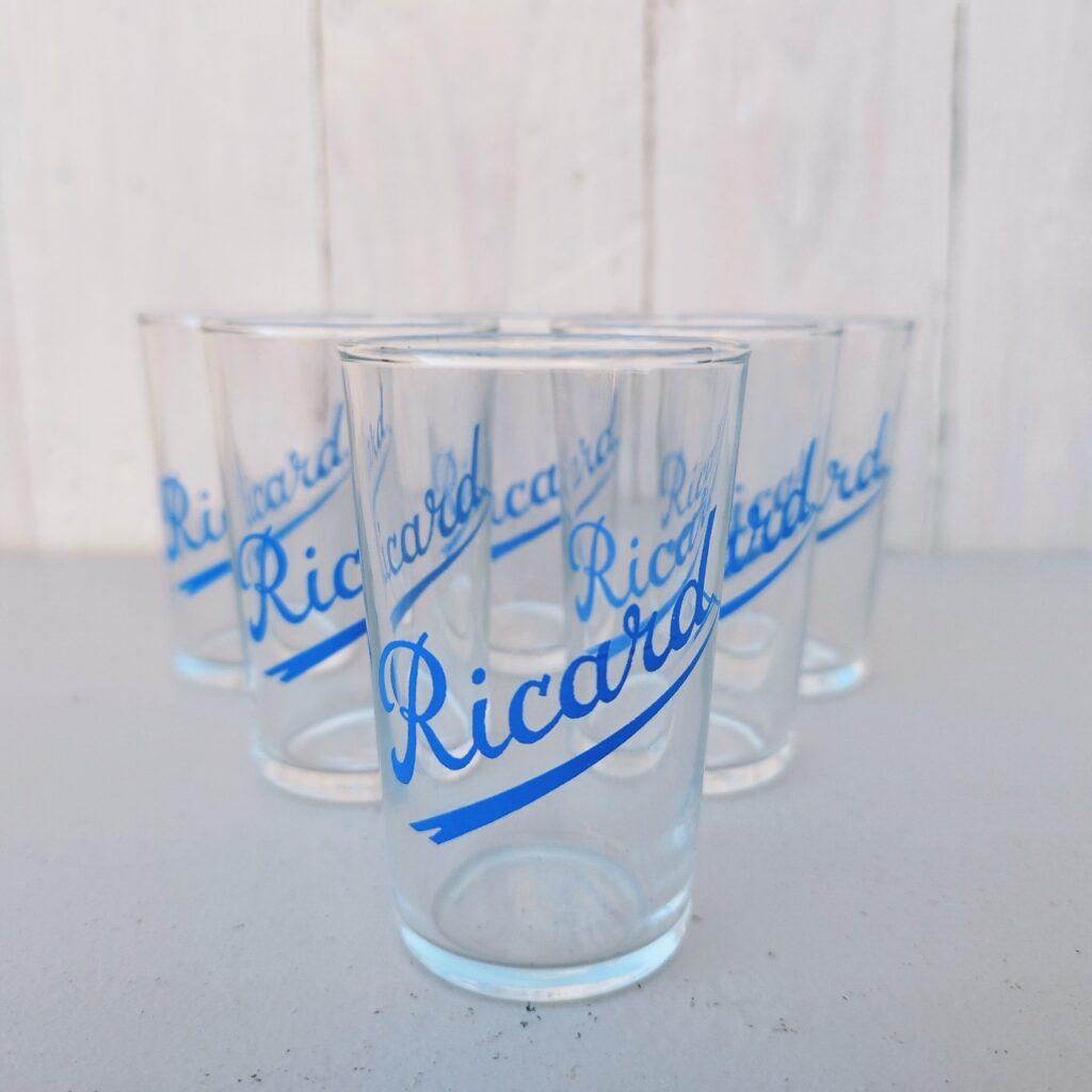 Six verres publicitaires, marque Ricard. Vintage Acolytes Antique