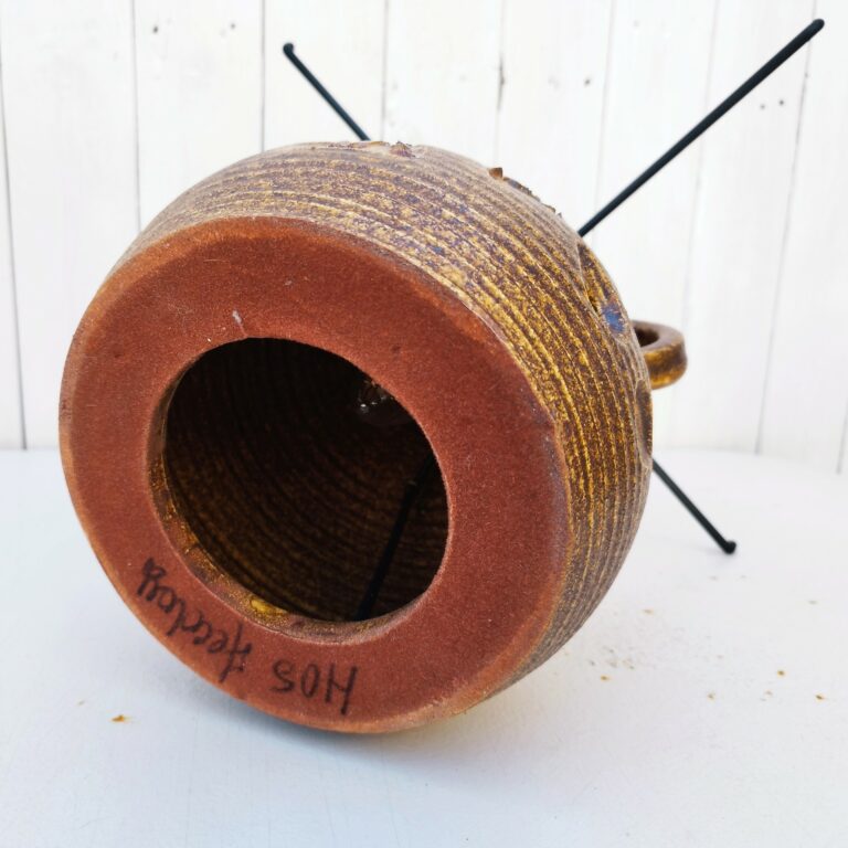 Pied de lampe  boule  en grès signé, années 70