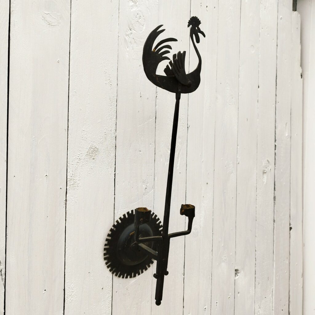 Cloche De Porte / Sonnette Murale En Fer Forgé - Décor Coq Coloré