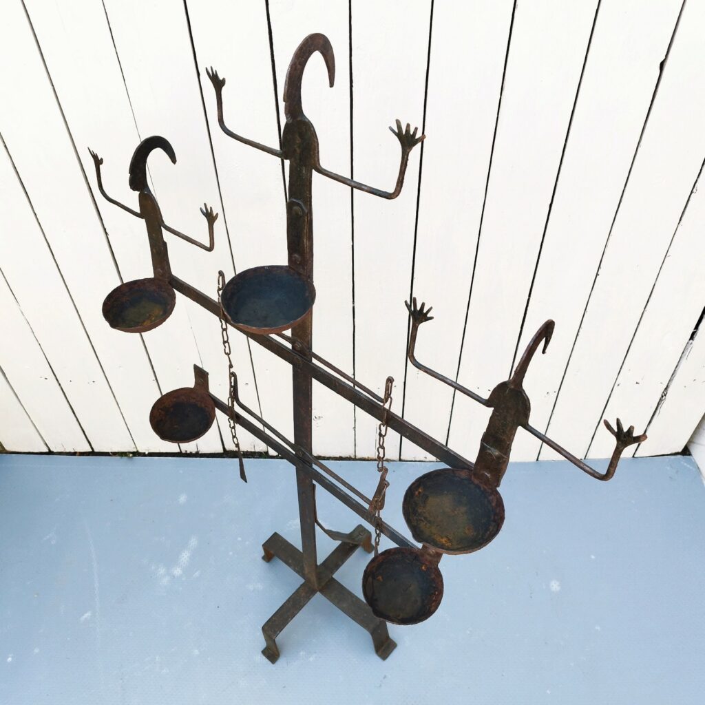 ANCIEN BOUGEOIR, FER Forgé, Forme Rat-de-Cave, L : 28 cm, Diam. Bougie