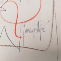 Dessin  au crayon de papier et pastel sur papier gaufré, effectué par Gilbert Giuliani dit Gianangelli pour pour le musée Picasso. Signé et daté de 1976 sur le bas. Un trace d'humidité sur le bas. Bon état général. Dimensions : 65 x 50 cm
