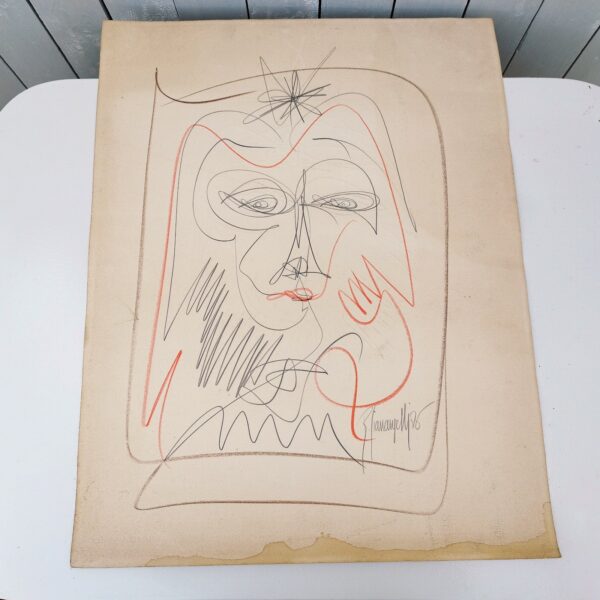 Dessin  au crayon de papier et pastel sur papier gaufré, effectué par Gilbert Giuliani dit Gianangelli pour pour le musée Picasso. Signé et daté de 1976 sur le bas. Un trace d'humidité sur le bas. Bon état général. Dimensions : 65 x 50 cm