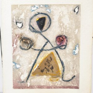 Lithographie originale de Pierre-marie Brisson au décor abstrait sur papier très épais et gaufré. Des petites taches et rousseurs , un accroc sur le bord haut. Une inscription sur l'arrière au crayon de papier. Bon état général. Dimensions : 56,5 x 44,5 cm