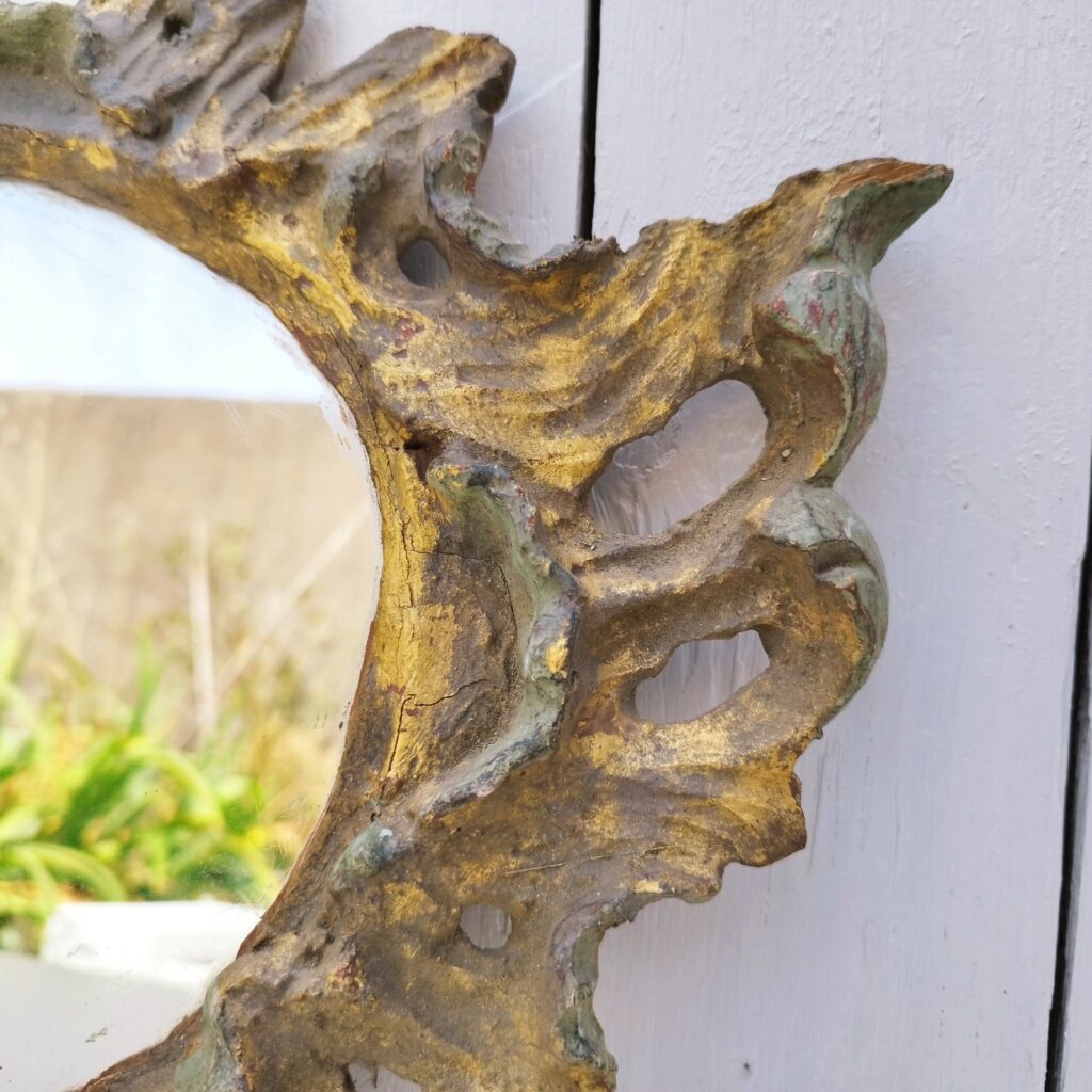 ANCIEN MIROIR A FRONTON EN BOIS DORE PROVENCAL 19eme EUR 370,00