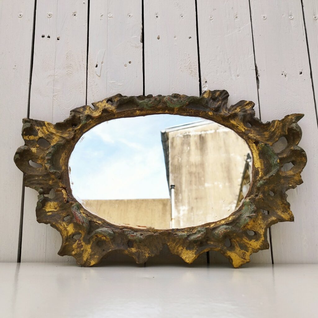Miroir Mural Ovale Vintage Style Baroque Doré – 70x80 Cm – Décor Ancien Chic