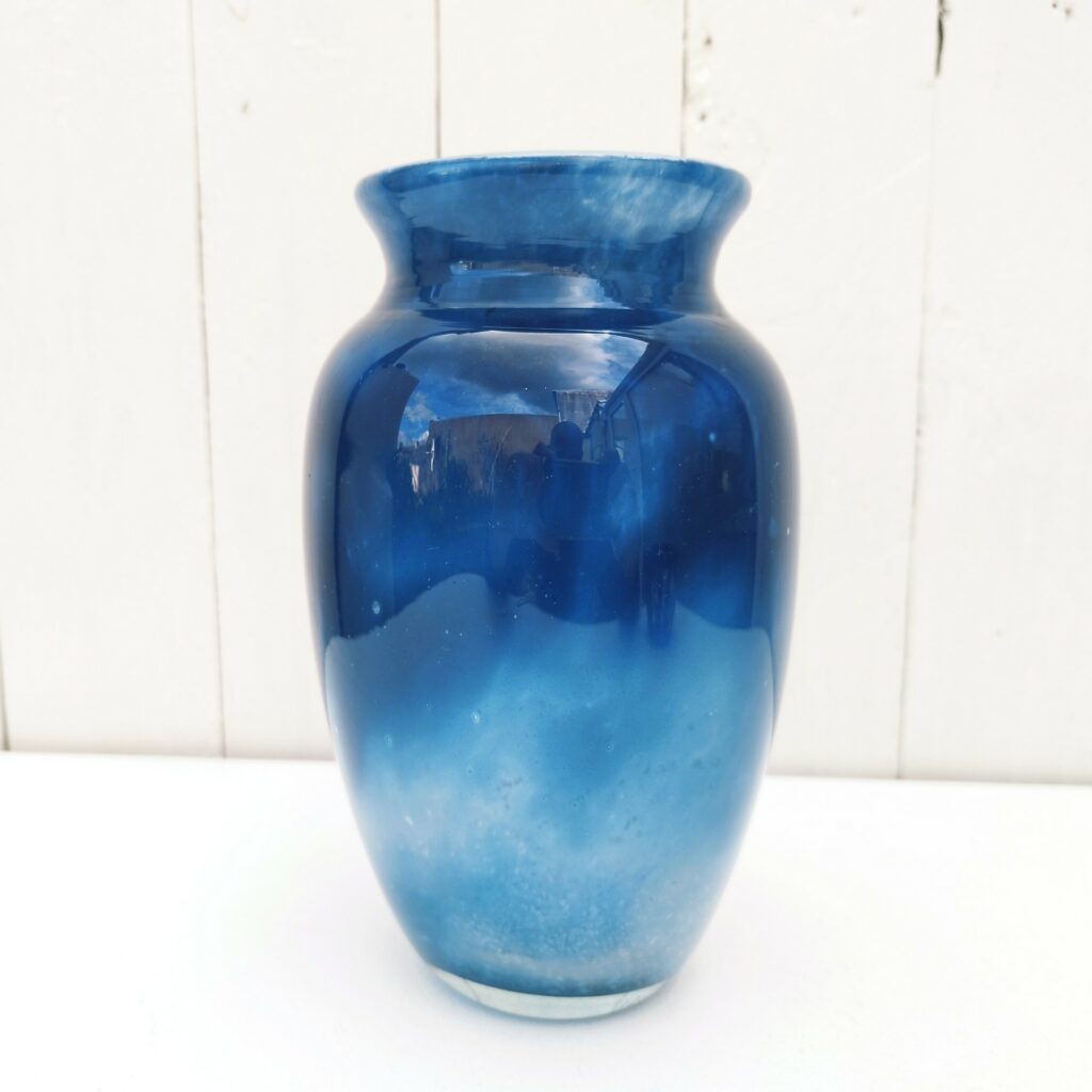 Verre & Cristal - -VASE VINTAGE VERRE Soufflé Incolore Inclusions Traits Bleus Verts Murano E 1738482877