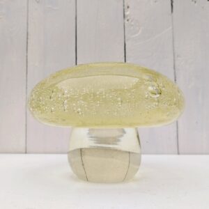 Champignon décoratif pouvant servir de presse papier au vu de son poids, en verre épais bullé , signé Schneider. Excellent état Hauteur : ~14 cm Diamètre : 18 cm