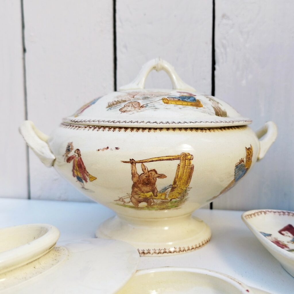 DINETTE FAIENCE CHOISY LE ROI 1920 - DECOR AUX OISEAUX - SOUPIERE et son PLAT EUR 79,00 - FR
