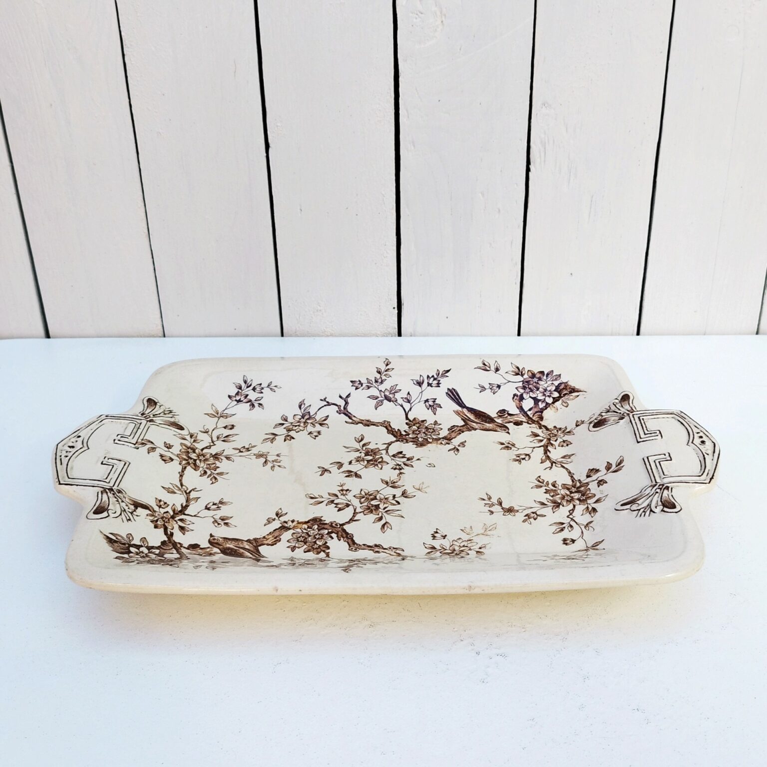 Assiettes anciennes en terre de fer modèle Houblon – décor rose aux oiseaux – XIXe siècle – lot de 6 - La Brocante Bucolique