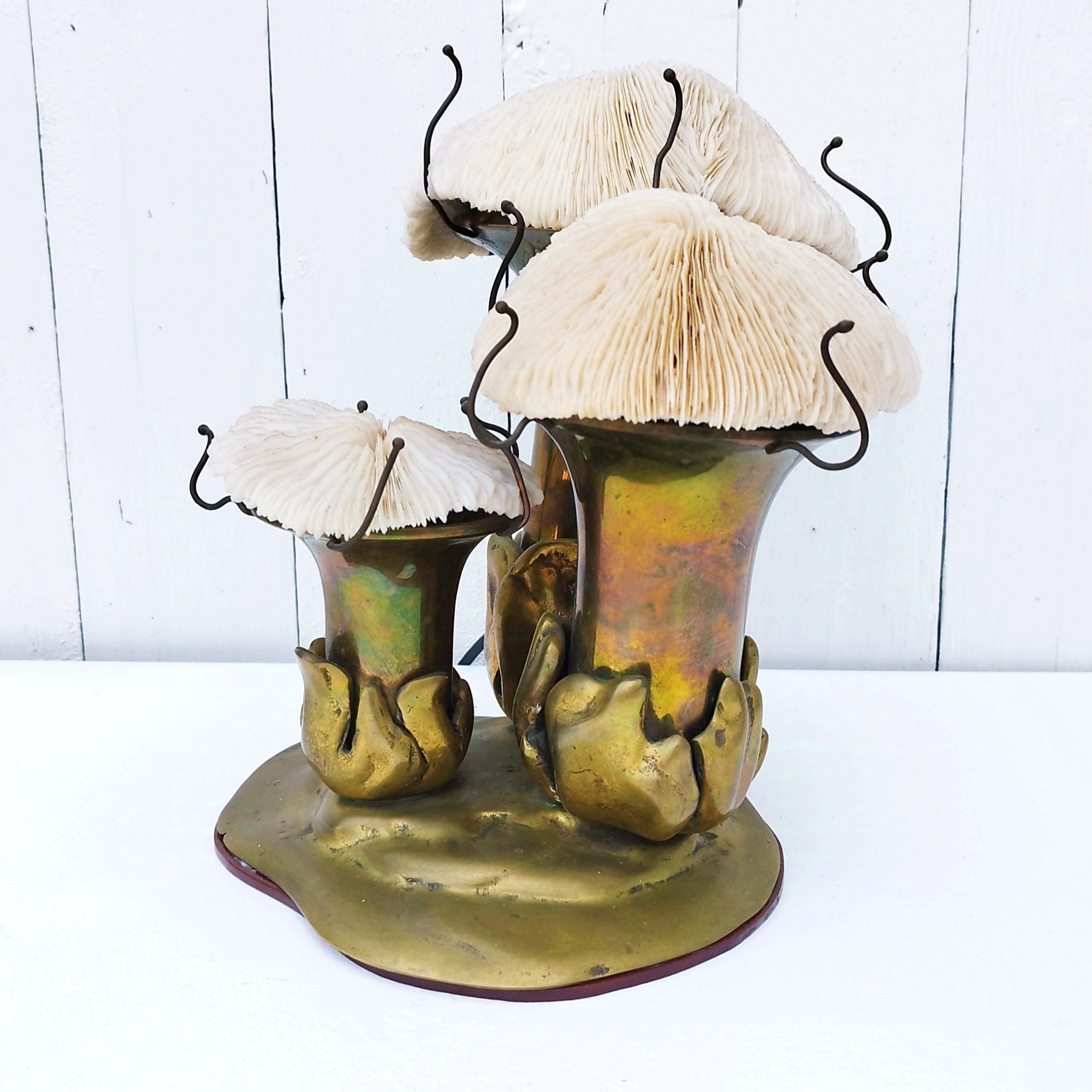 Lampe champignons bronze massif, corail, Duval Brasseur – Image 4