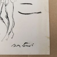 Encre de chine réalisée par Jean Launois dans sa période Algéroise. Représentant deux prostituées ouvrant la porte à un homme costumé. Encre de chine effectuée sur papier canson. Des petites taches sans gravité , papier légèrement jauni. Bon état général. Dimensions : 31,5 x 23,5 cm