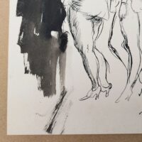 Encre de chine réalisée par Jean Launois dans sa période Algéroise. Représentant deux prostituées ouvrant la porte à un homme costumé. Encre de chine effectuée sur papier canson. Des petites taches sans gravité , papier légèrement jauni. Bon état général. Dimensions : 31,5 x 23,5 cm