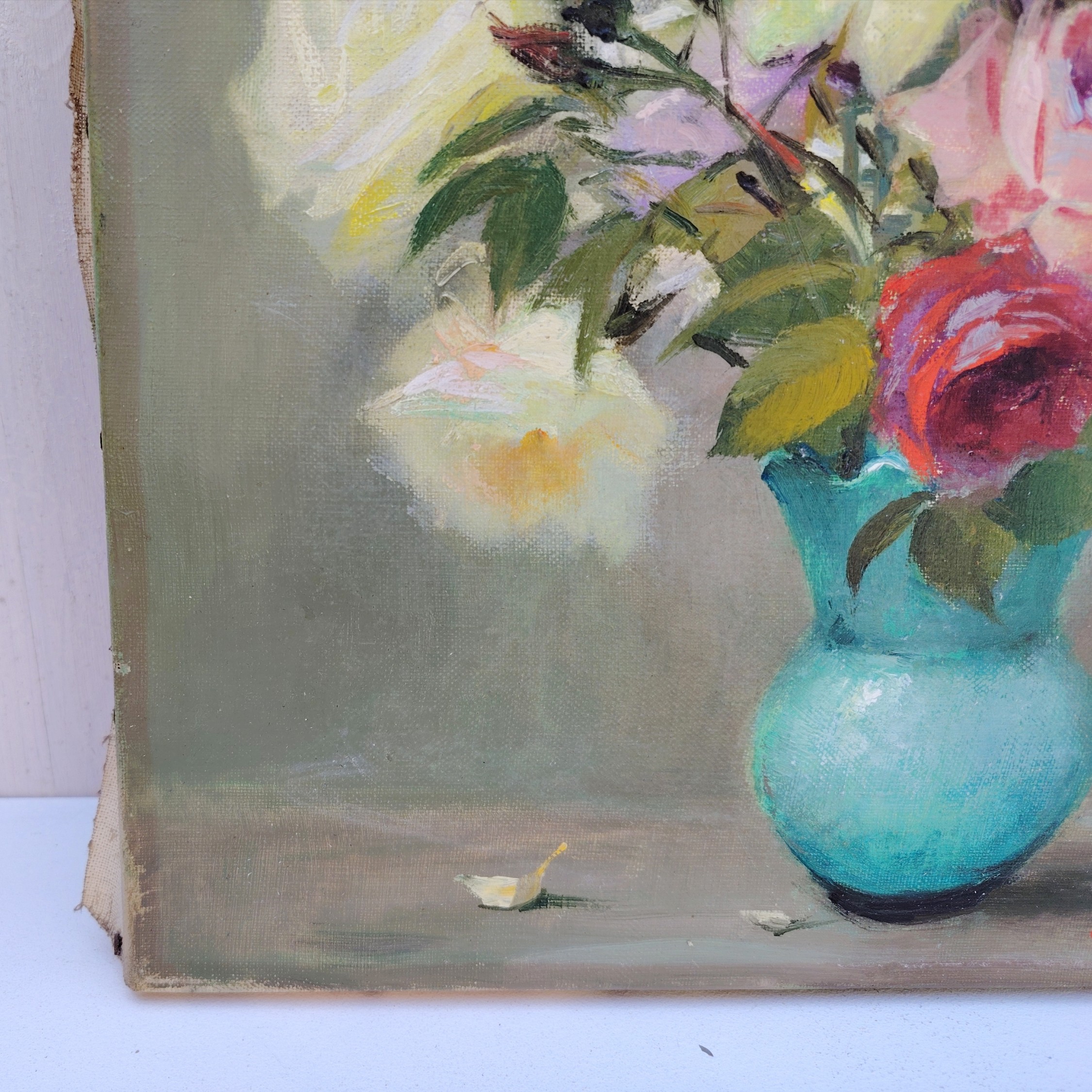 Huile sur toile, Bouquet de roses , signé Robert – Image 5