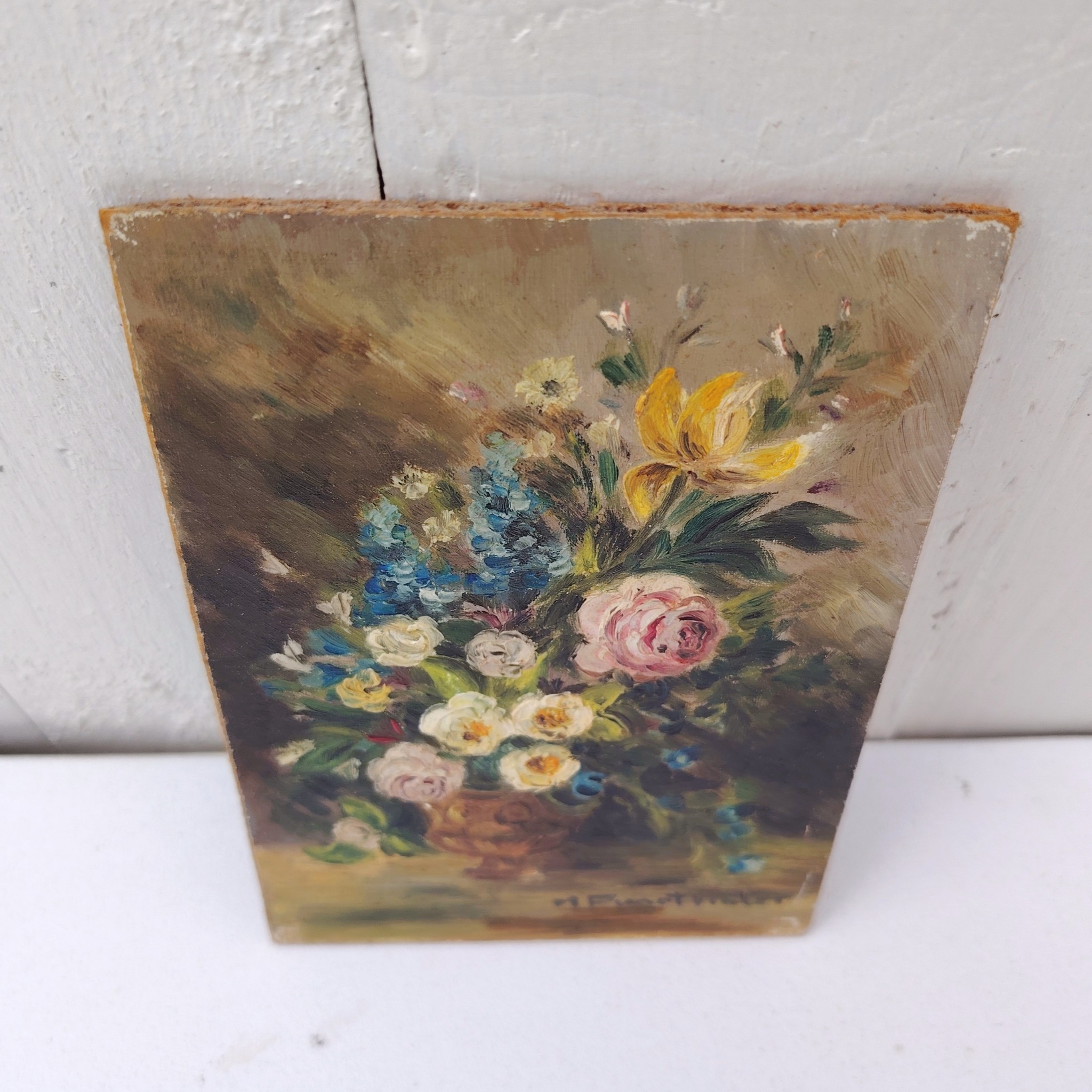 Huile sur panneau, bouquet de fleurs, Pinot Vialet – Image 3